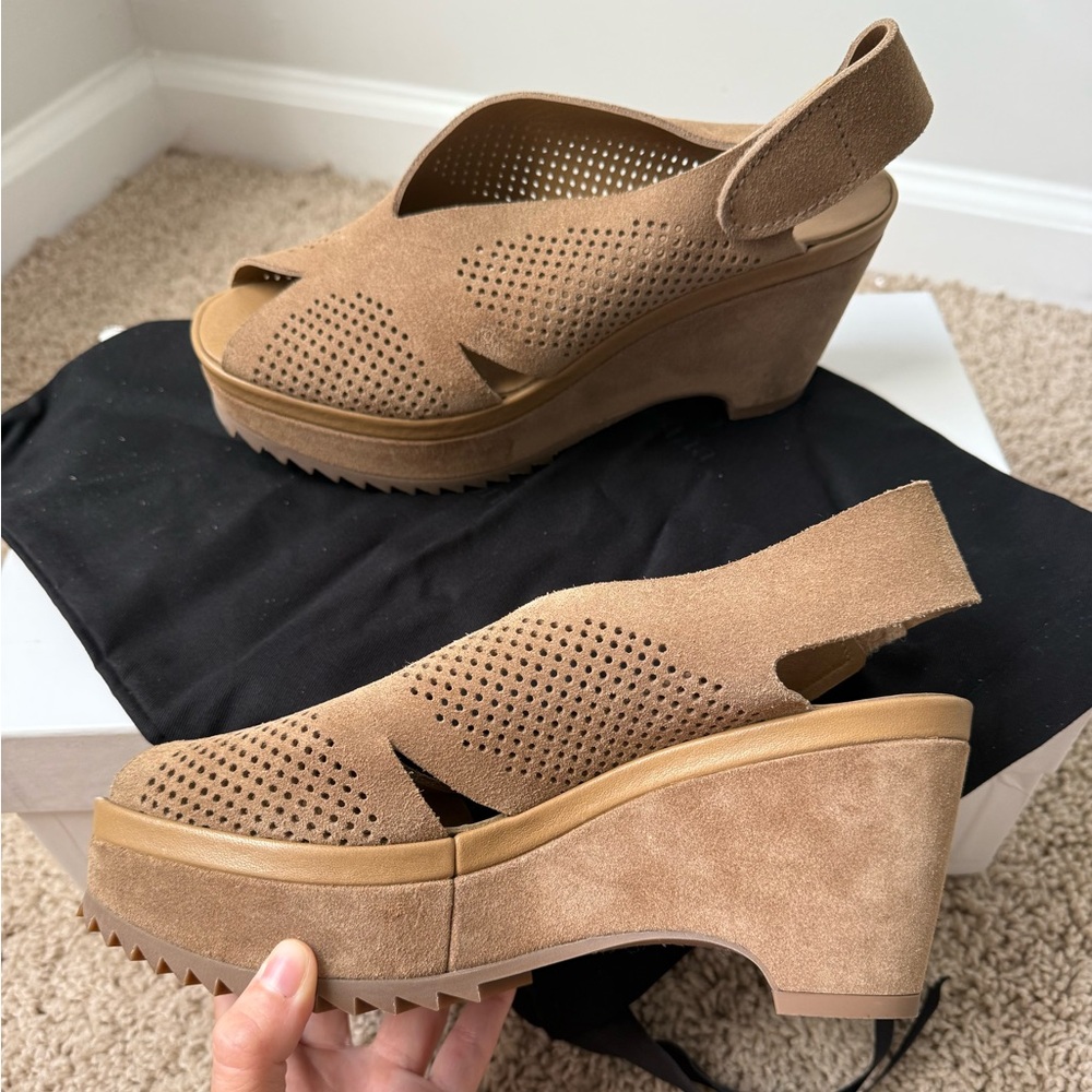 Pedro Garcia Tan Suede Wedge Sandals